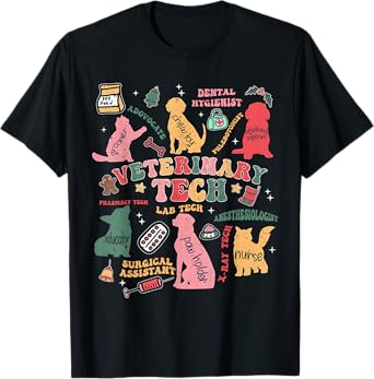 Retro Groovy Veterinarian Tee Dog Cat Pet Paw Print Vet Tech T-Shirt