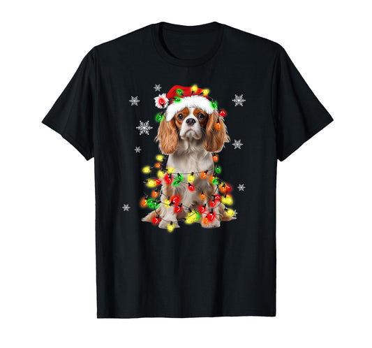 Cavalier King Charles Spaniel Dog Christmas Lights Pajama T-Shirt for Men Women Kids
