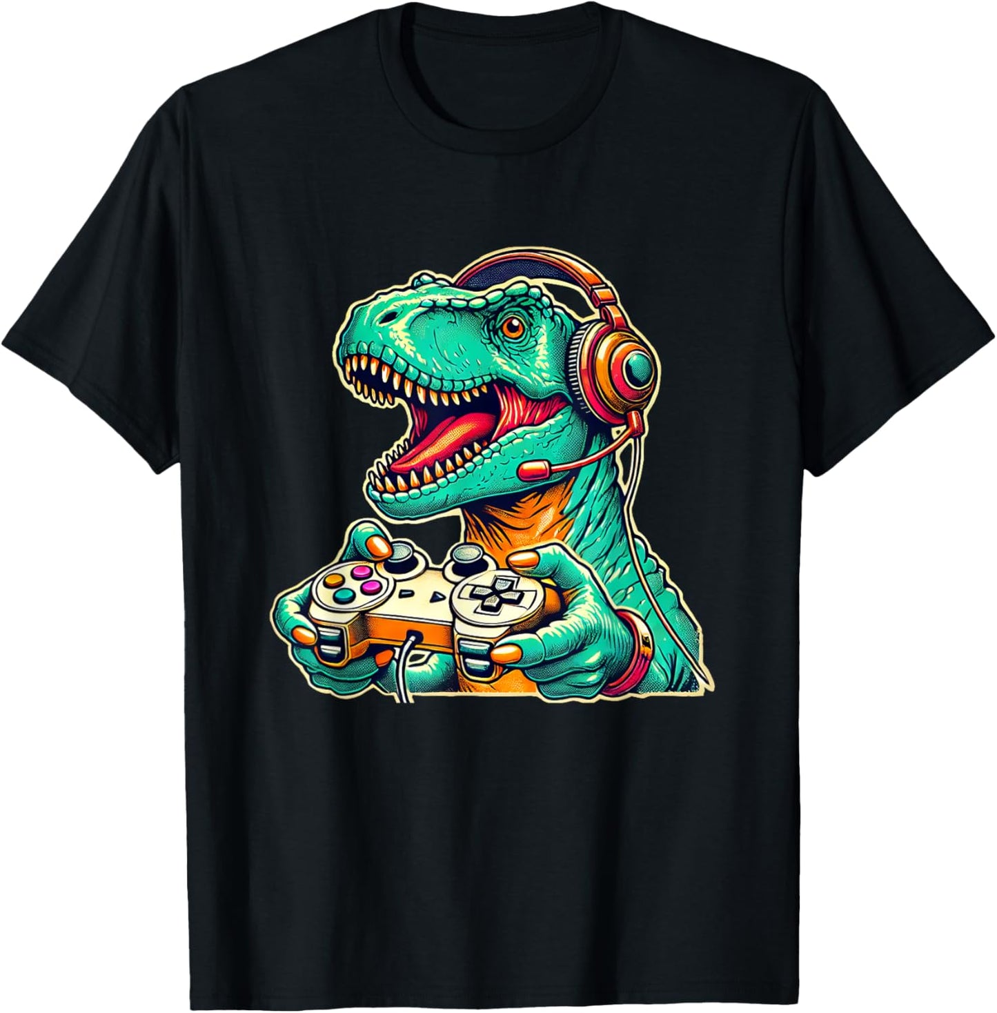T-Rex Gaming with Headset Funny Dinosaur Gamer Graphic T-Shirt