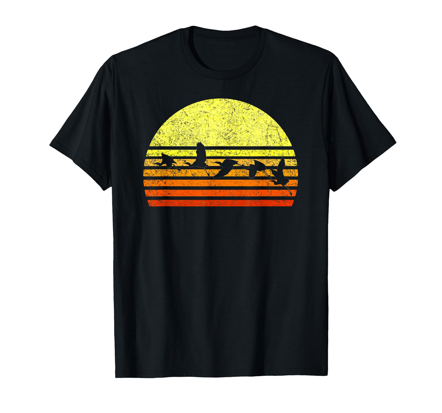 Great Blue Heron Bird Retro Sunset Vintage Distressed Sun T-Shirt