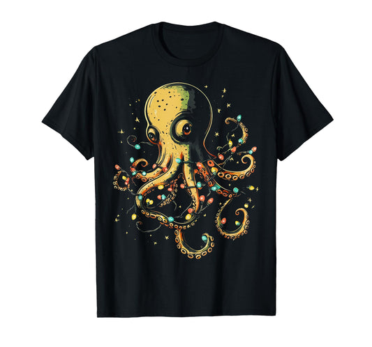 Christmas Lights Sea Octopus Marine Biology Ocean Animal T-Shirt