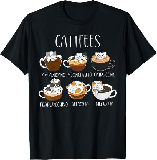 Cats & Coffee Lover Funny Caffeine Quote Cattfees Cute Cat T-Shirt