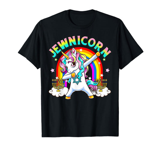 Jewnicorn Funny Cute Hanukkah Jewish Rainbow Unicorn Menorah T-Shirt