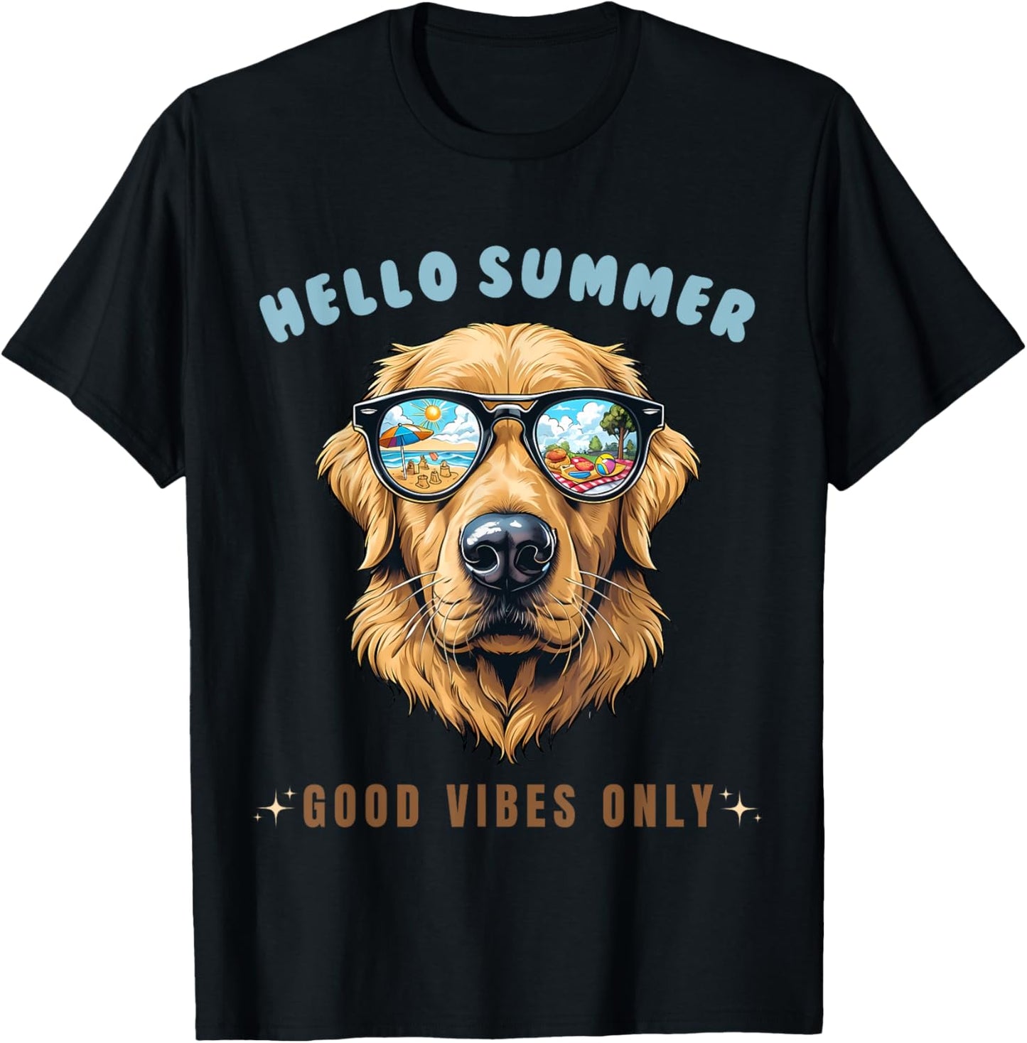Hello Summer Golden Retriever Good Vibes Only T-Shirt