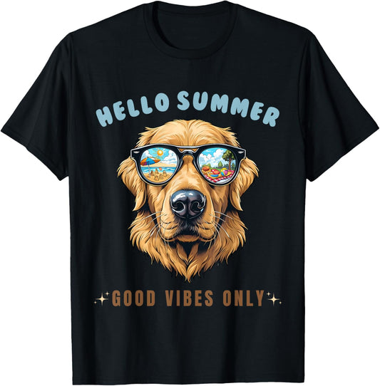 Hello Summer Golden Retriever Good Vibes Only T-Shirt