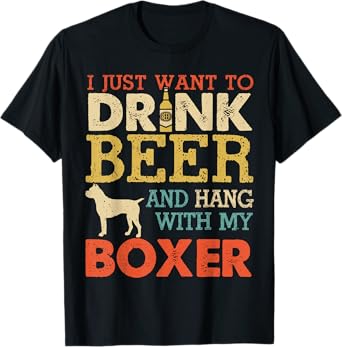 Boxer Dad Drink Beer Hang With Dog Funny Men Vintage T-Shirt