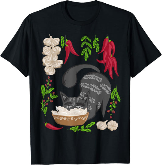 Cat & Vareniki Ukraine Food Funny Ukrainian Vyshyvanka Style T-Shirt