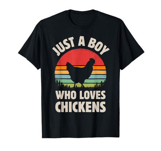 Chicken Just A Boy Who Loves Retro Farm Animal Farmer Sunset T-Shirt