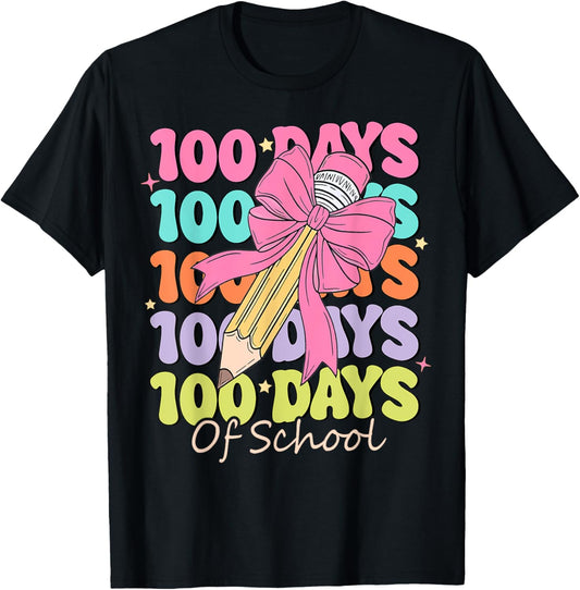 100 Days Of School Teacher Coquette Bow 100th Day Of School T-Shirt