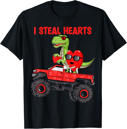 Valentines Day boys kids Toddler funny Dinosaur heart Truck T-Shirt