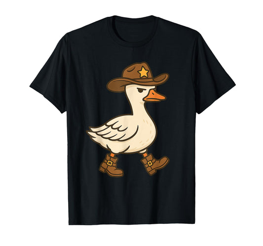 Cowboy Sheriff Duck Funny Western Boots Patrol Goose Humor T-Shirt