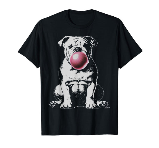 Vintage English Bulldog Blowing Bubble Mom Dog Dad Graphic T-Shirt for Men Women Kids