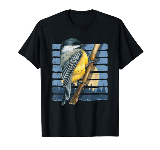 Retro Bird Watcher Chickadee Nature Forest Moon Birds T-Shirt
