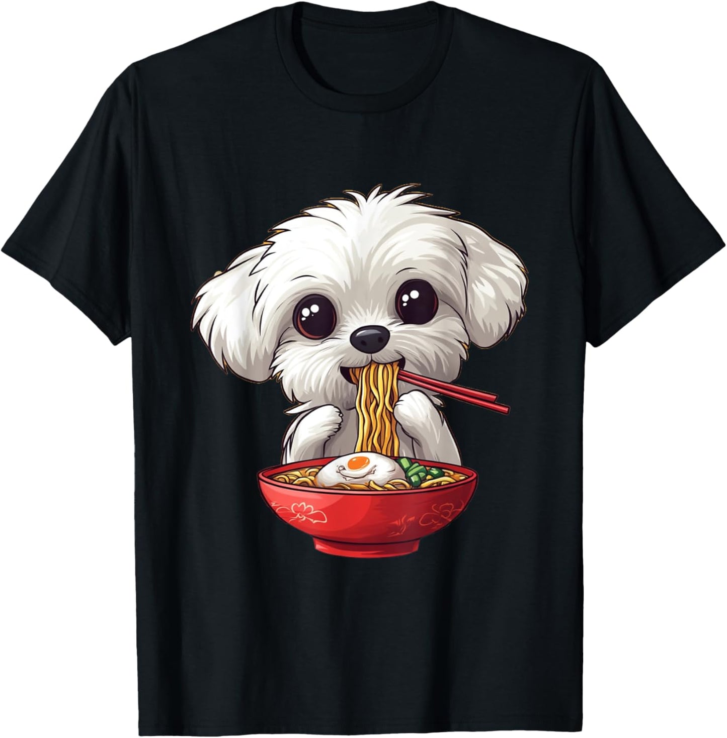 Cute Maltese Dog Eating Ramen Men Women Boys Girls T-Shirt