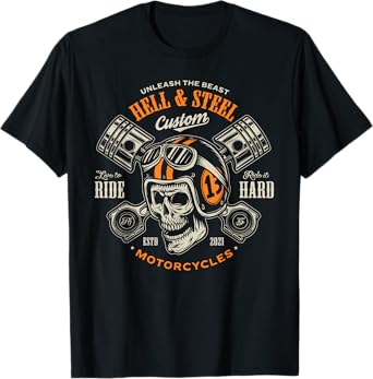 Motorcycle Skull and Piston Crossbones For Men Biker T-Shirt