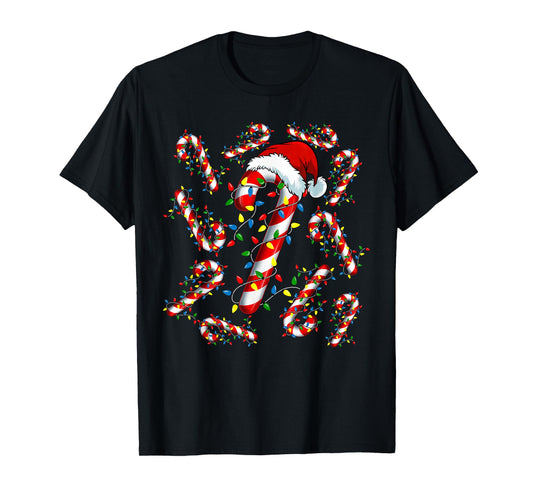Red and White Candy Cane Santa Funny Christmas Xmas Lights T-Shirt