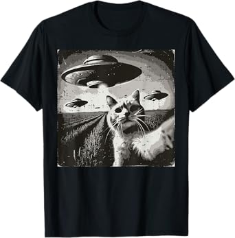 Cat Selfie Alien Ufo Funny Space Kitten Meme Men Women Kids T-Shirt