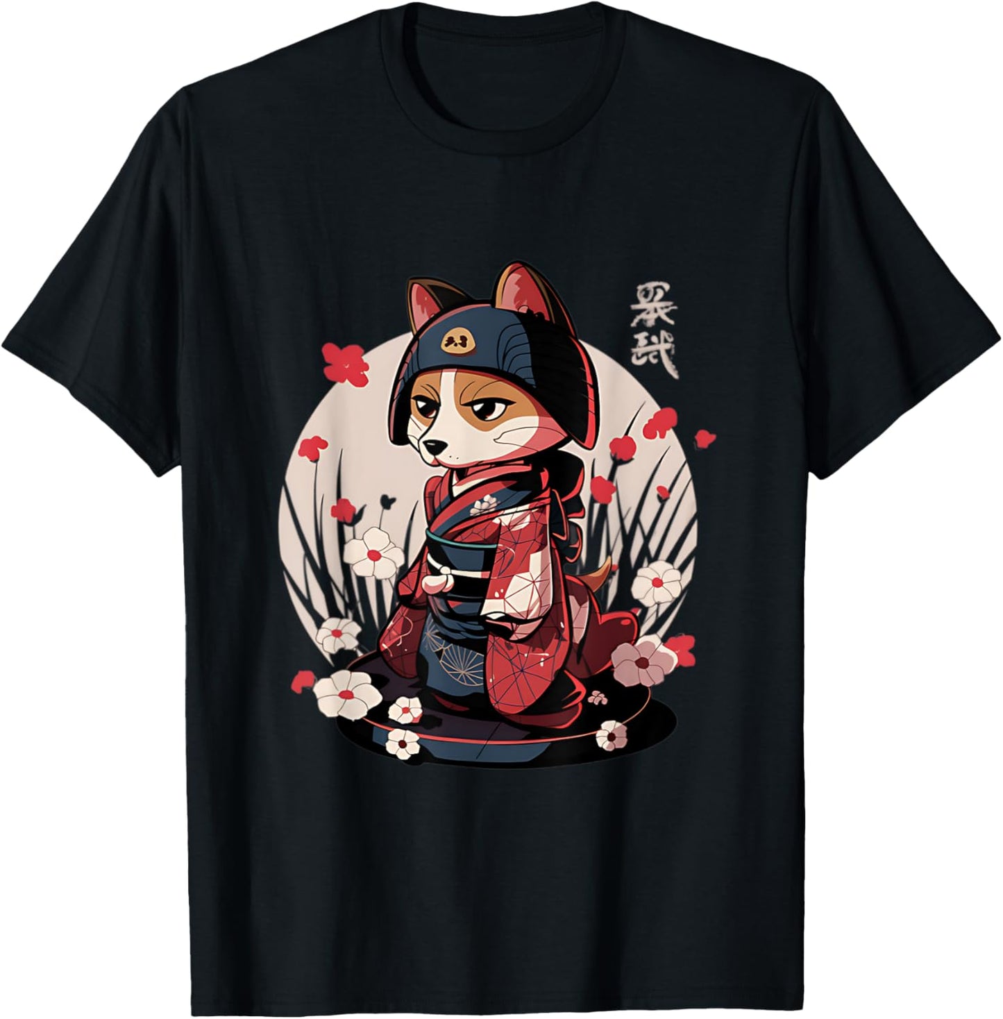 Japanese Samurai Dog Tattoo Kawaii Ninja Dog T-Shirt
