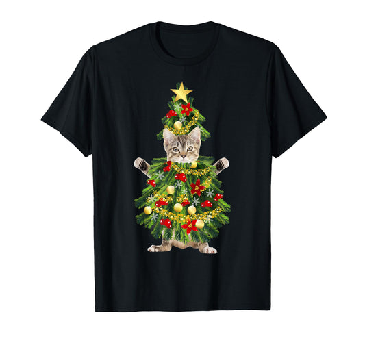Funny Xmas Holiday Cat Christmas Tree for Cat Kitten Lovers T-Shirt for Men Women