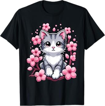 Cute Cherry Blossom Cat Kitten Men Women Girls Kids T-Shirt