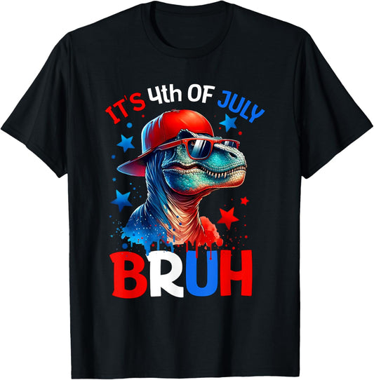Bruh 4th Of July Boys Kids Fourth Of July Trex Dinosaur T-Shirt