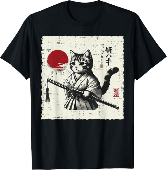 Japanese Cat Kimono Katana Cute Ukiyo Art Boys Girls Kids T-Shirt