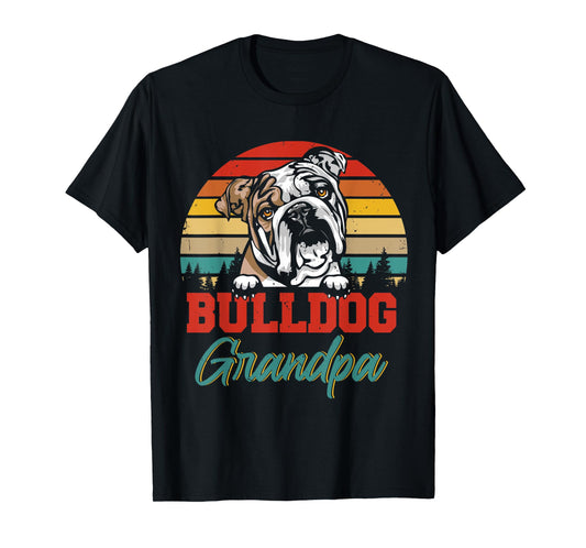 Vintage Retro Bulldog Grandpa Cool Father's Day Dog Lover T-Shirt for Men Women