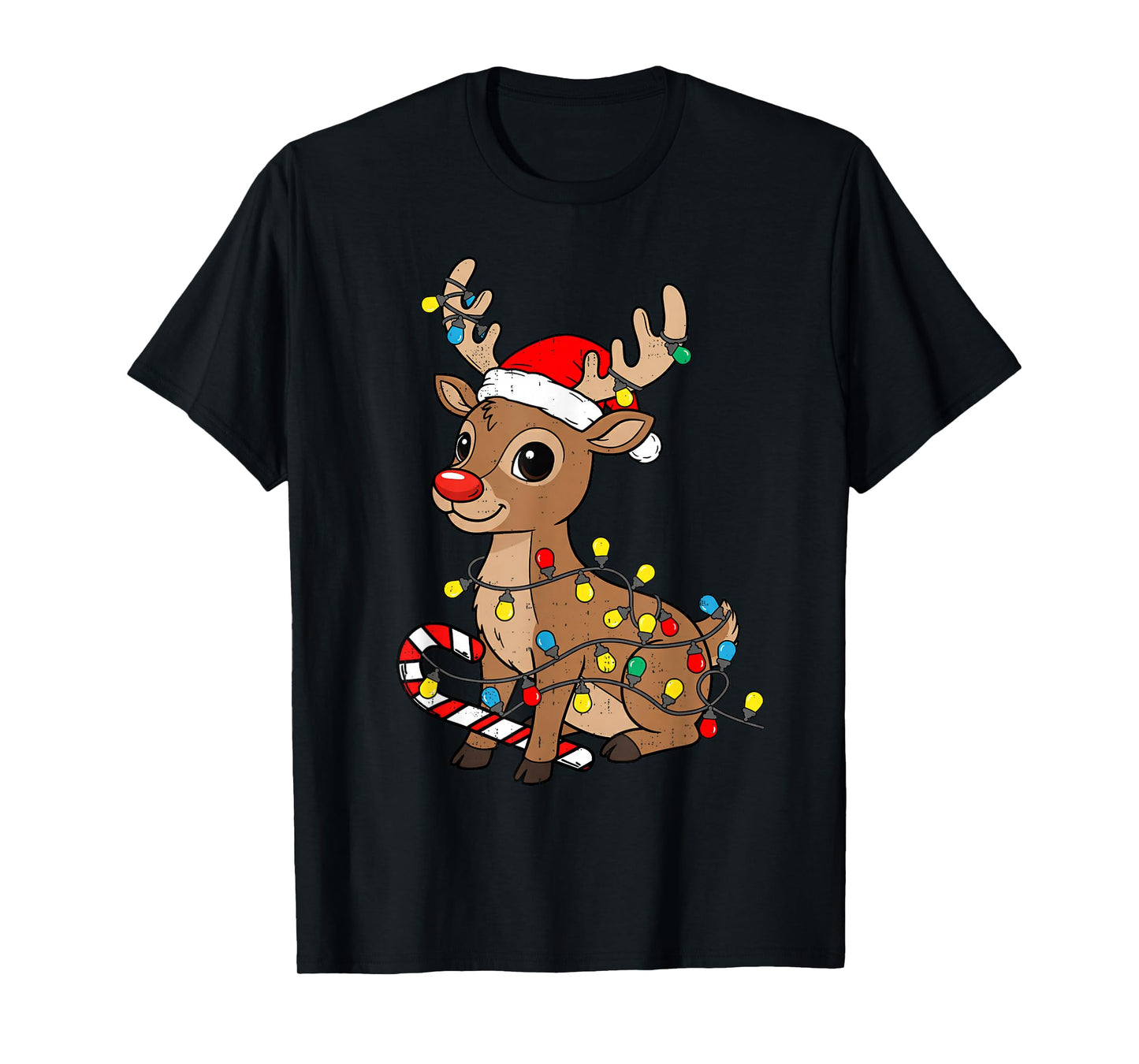 Cute Reindeer Candy Christmas Lights Santa Xmas Pajama T-Shirt