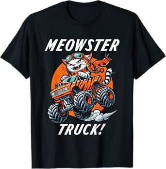 Funny Cat Lover - Meowster Truck Monster Truck Illustration T-Shirt for Men Women Girls Kids