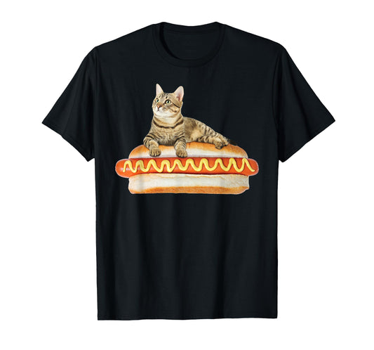 Funny Hot Dog Cat Tshirt by Zany Brainy, Cute Kitty Food Tee T-Shirt