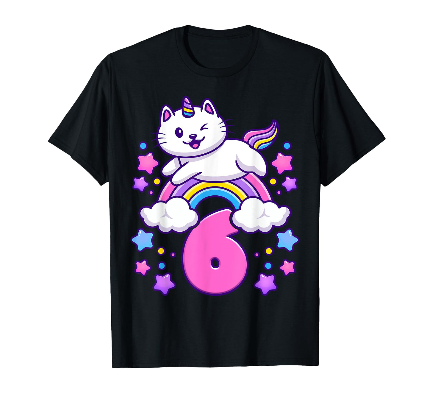 Birthday girl 6 years old, cat, unicorn, 6th birthday T-Shirt