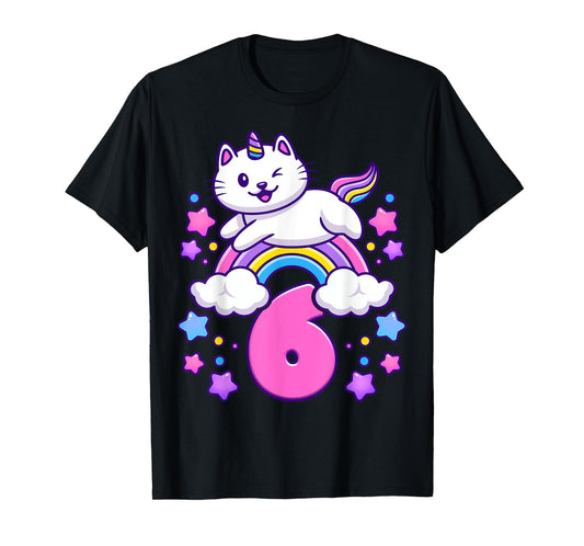 Birthday girl 6 years old, cat, unicorn, 6th birthday T-Shirt