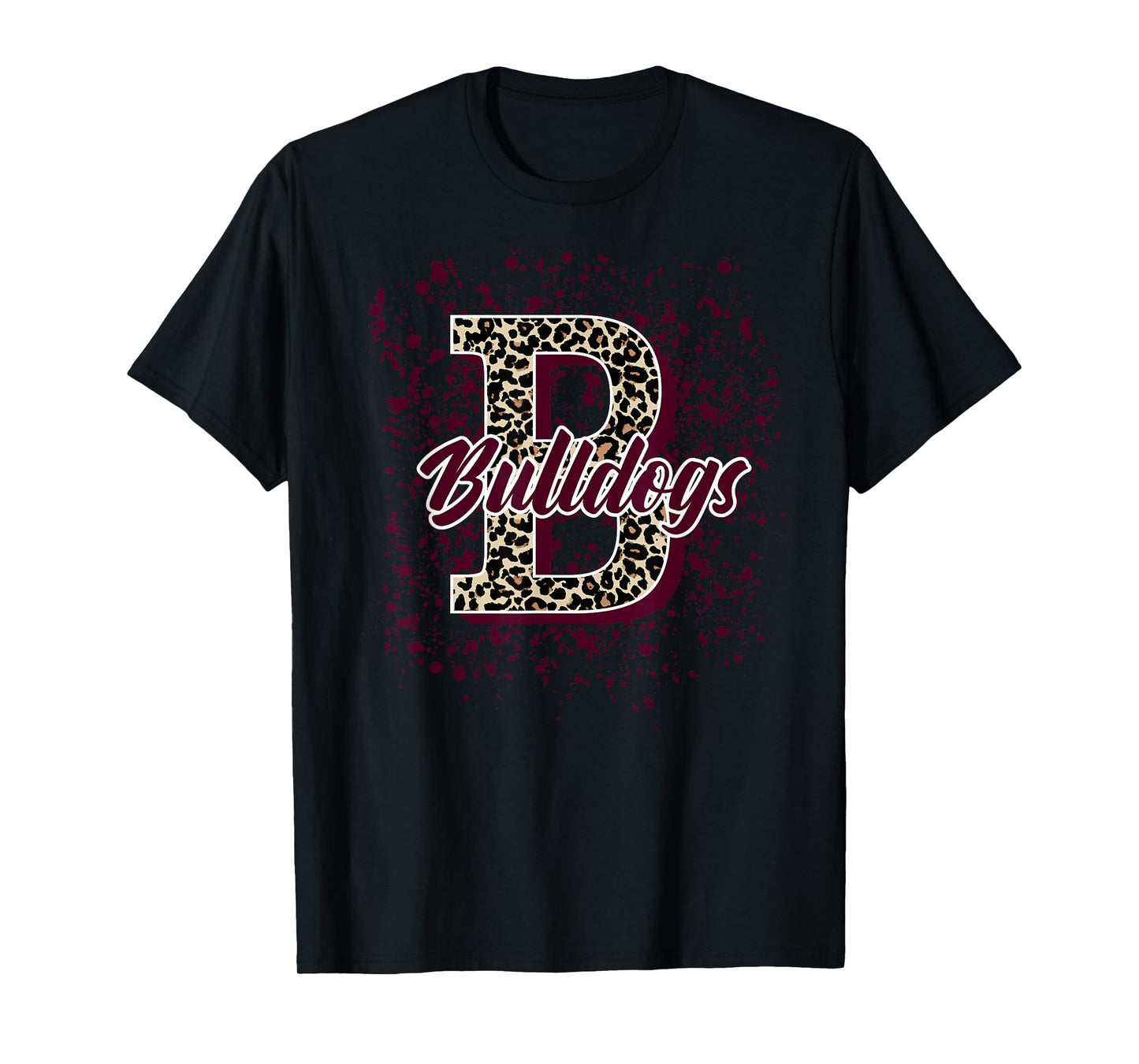 Bulldogs Splatter School Spirit Maroon Short Sleeve T-Shirt