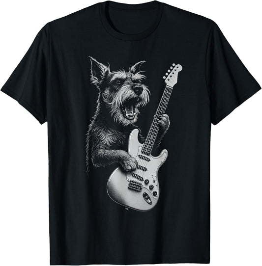 Schnauzer Playing Guitar Rock Music Dog Lover T-Shirt