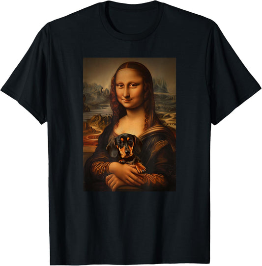 Dachshund Doxie Mona Lisa Painting Art Dog Mom Dad T-Shirt