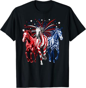 4th Of July Horse Lovers Red White And Blue American Flag T-Shirt