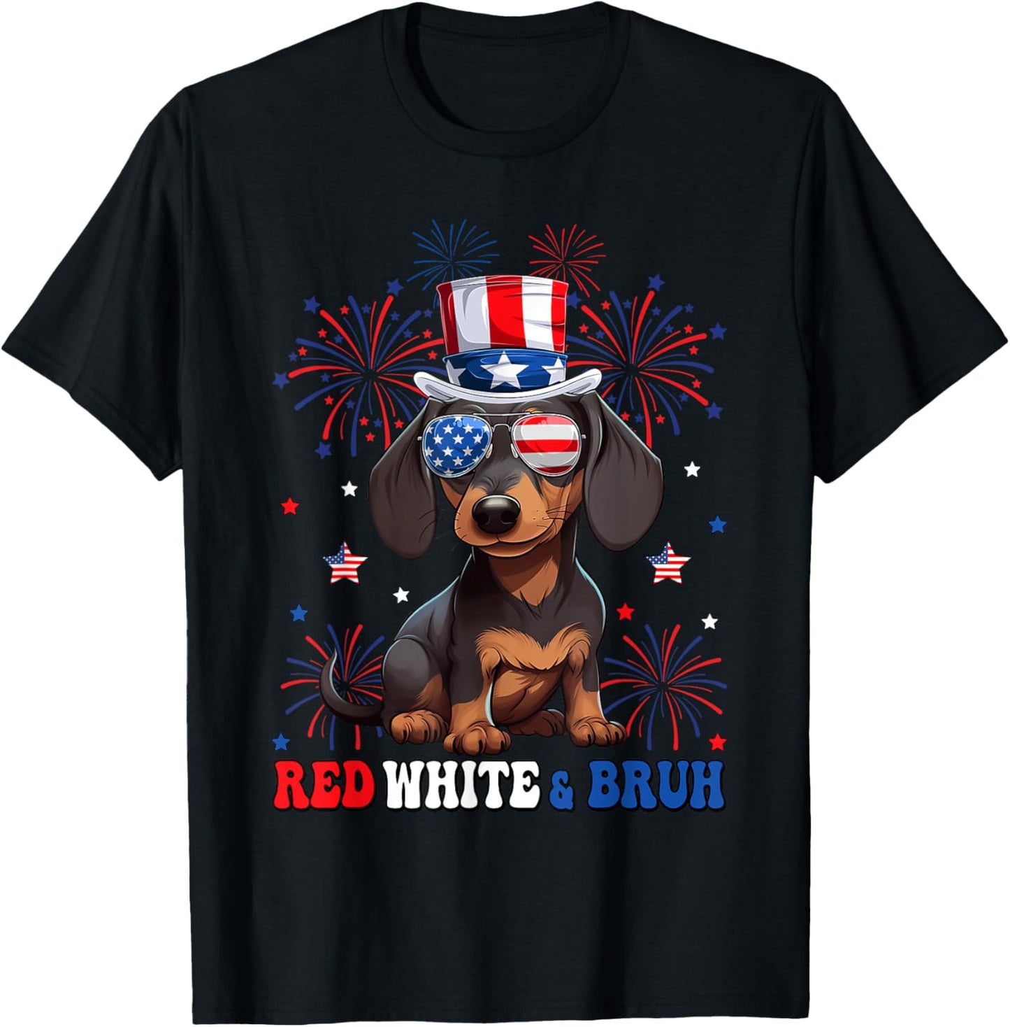 Red White and Bruh Funny Dachshund 4th of July T-shirt