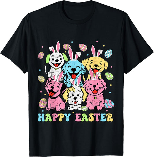 Funny Happy Easter Dog Mom Dad Dog Group Easter Day Kids Tee T-Shirt