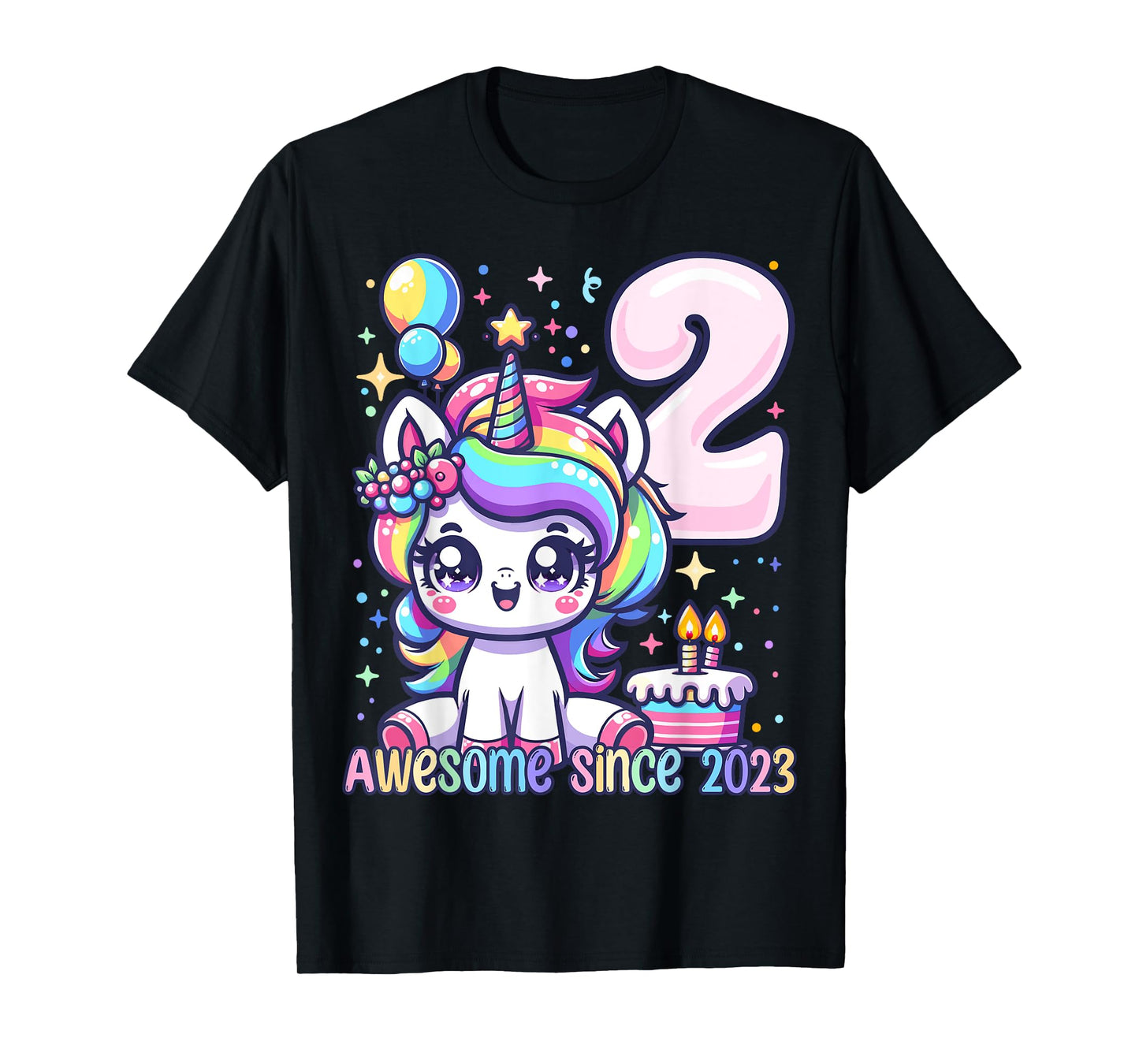 Unicorn 2nd Birthday 2 Year Old Unicorn Party Girls Outfit T-Shirt