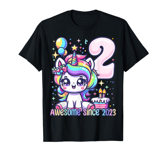 Unicorn 2nd Birthday 2 Year Old Unicorn Party Girls Outfit T-Shirt