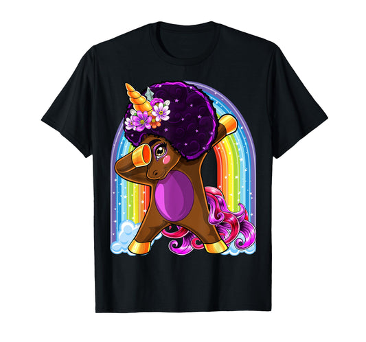 Dabbing Unicorn Afro Natural Hair African American Shirt T-Shirt