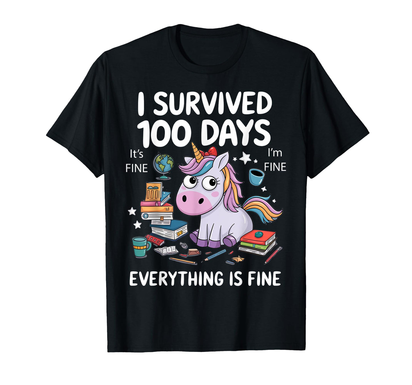 I Survived 100 Days Of School Teacher Kids Funny Unicorn T-Shirt
