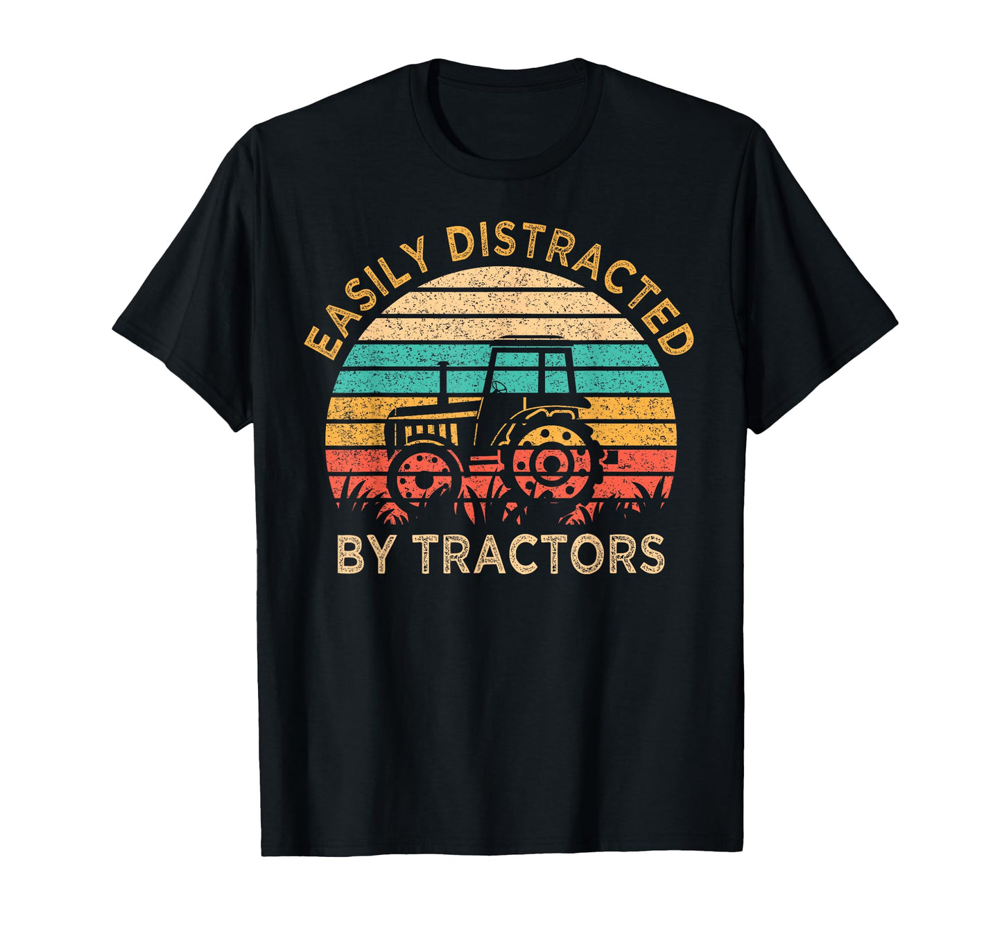 Vintage Easily Distracted By Tractors Funny Farming T-Shirt