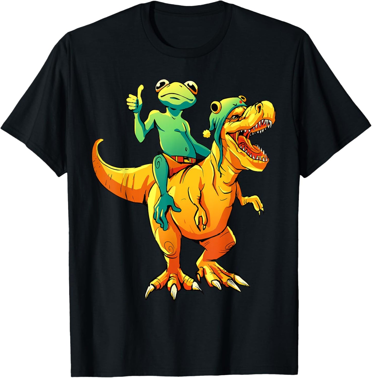 Frog on Dinosaurs Animal Lover Funny Design T-Shirt