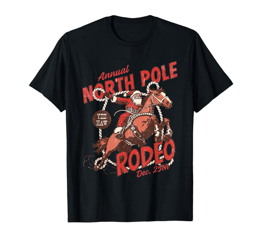 North Pole Rodeo Tee Cowboy Santa Horseback Santa Claus T-Shirt
