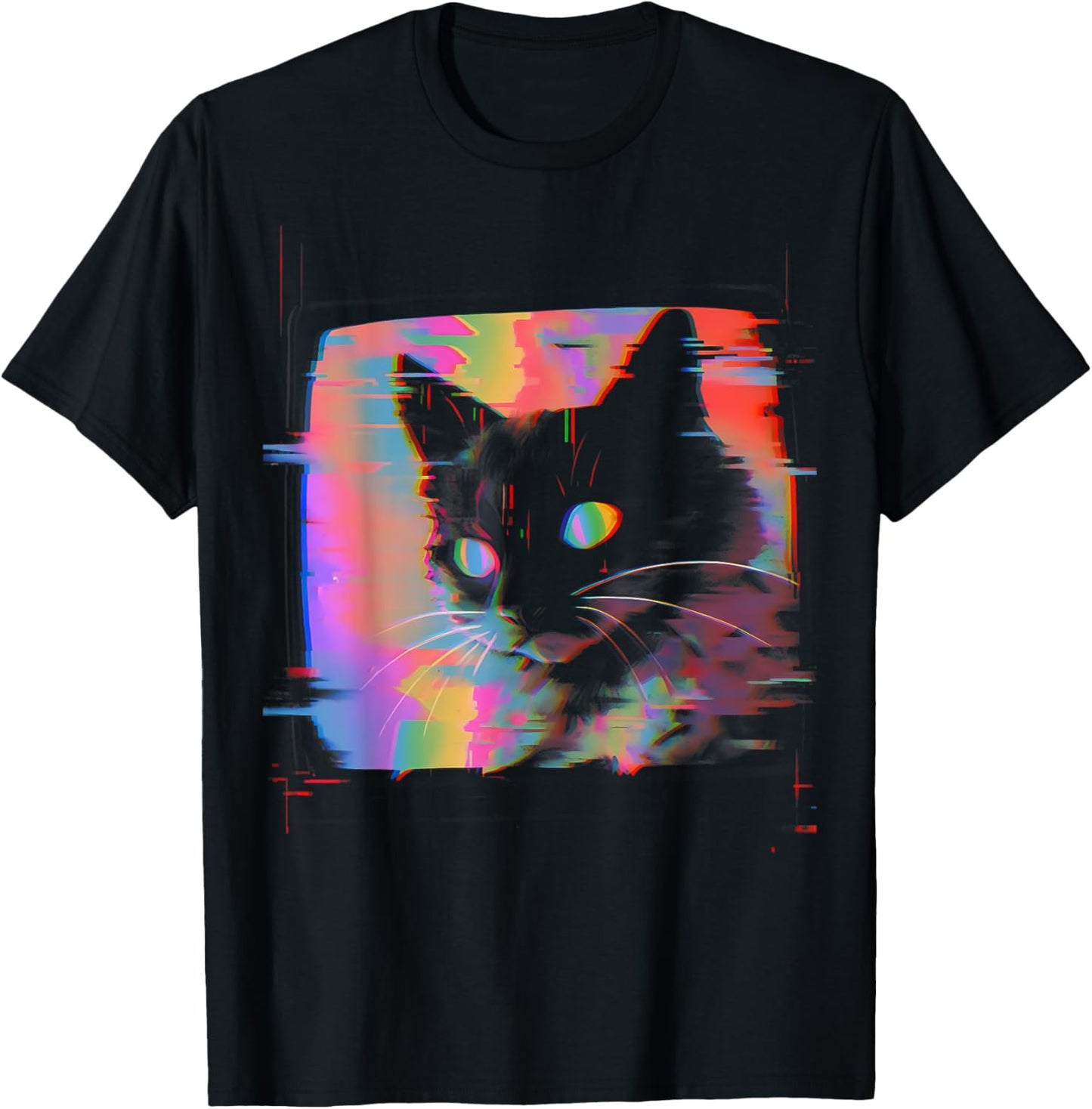 Psychedelic Trippy Glitch Cat | 80s 90s Vaporwave Synthwave T-Shirt