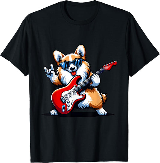 Corgi Playing Guitar Graphic Funny Dog Lover Guitarist T-Shirt
