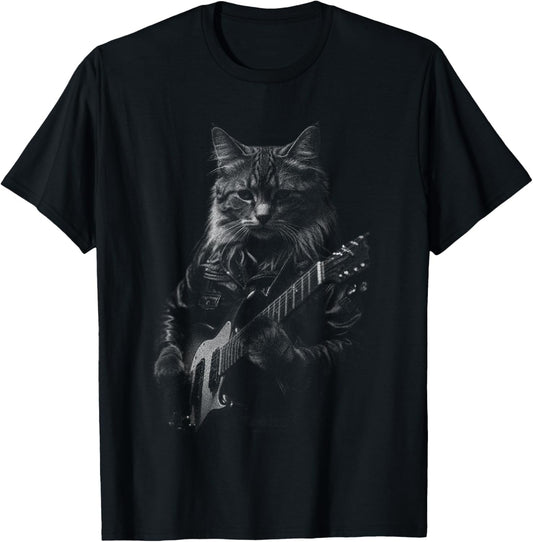 Funny Cat Musician Mens Womens Kids Music Cat Playing Guitar T-Shirt