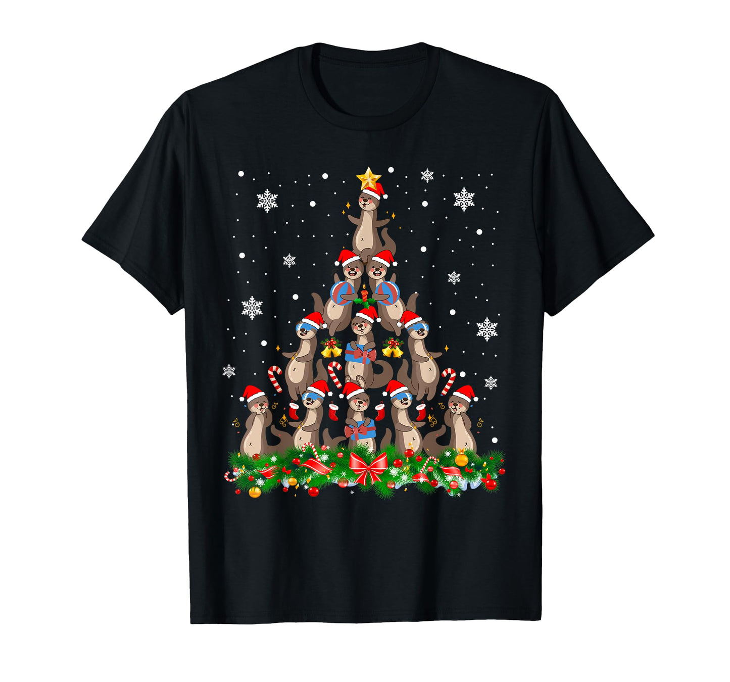 Santa ELF Reindeer Otter Christmas Tree T-Shirt