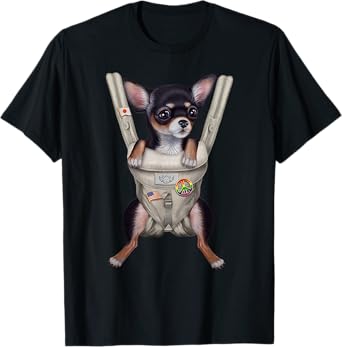 Black Chihuahua Dog in Baby Carrier Men Women Girls Kids T-Shirt